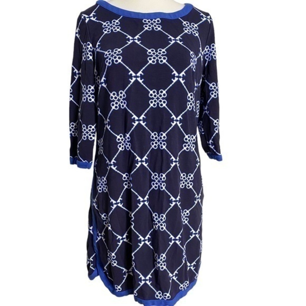 Crown & Ivy Navy Blue White Skeleton Key Nautical Women's M Casual Midi Dress